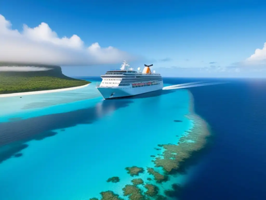 Un crucero ecológico enriquece mente navegando entre aguas turquesas y arrecifes de coral, rodeado de islas verdes y cielo azul