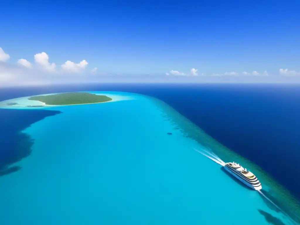 Un crucero ecológico en aguas turquesas, rodeado de islas verdes bajo cielo azul