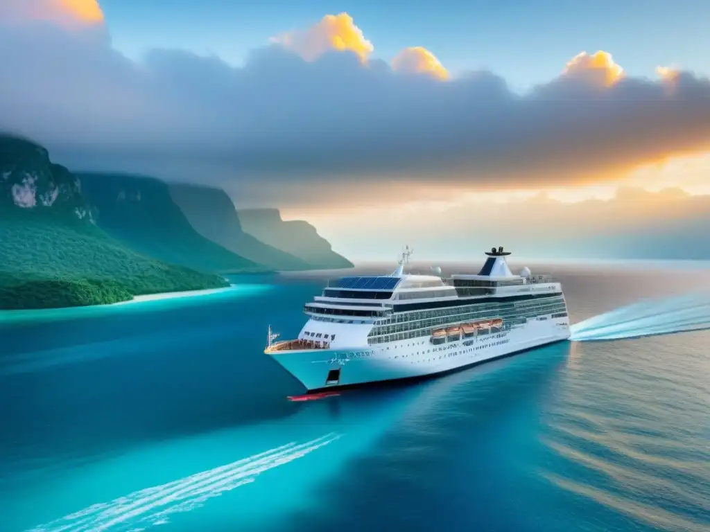 Un crucero ecológico para eventos especiales navegando en aguas turquesa con paneles solares y vegetación