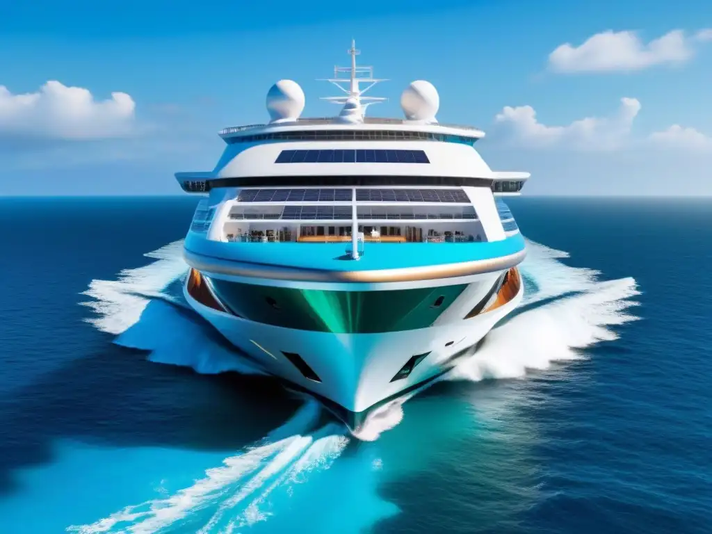 Un crucero ecológico de diseño futurista navegando en armonía con la naturaleza