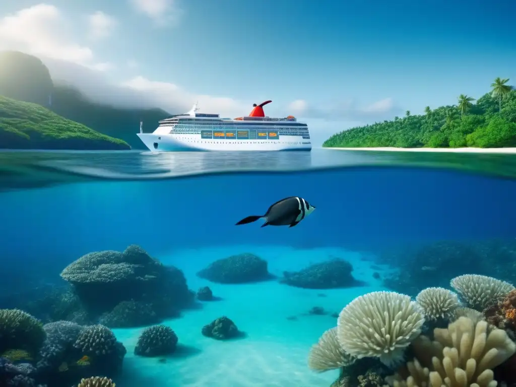 Un crucero ecológico protege el medio ambiente al navegar por aguas cristalinas rodeado de vida marina y exuberante vegetación