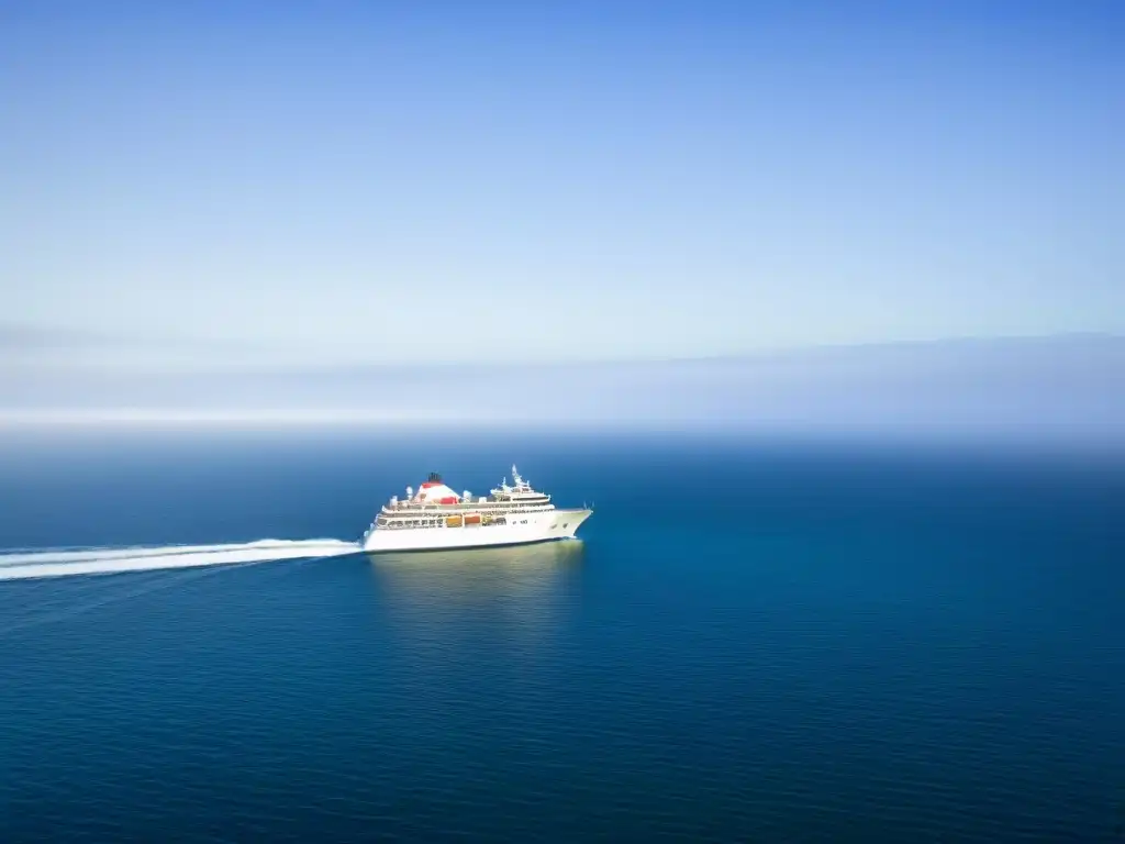 Un crucero ecológico navega en un océano sereno bajo un cielo azul claro