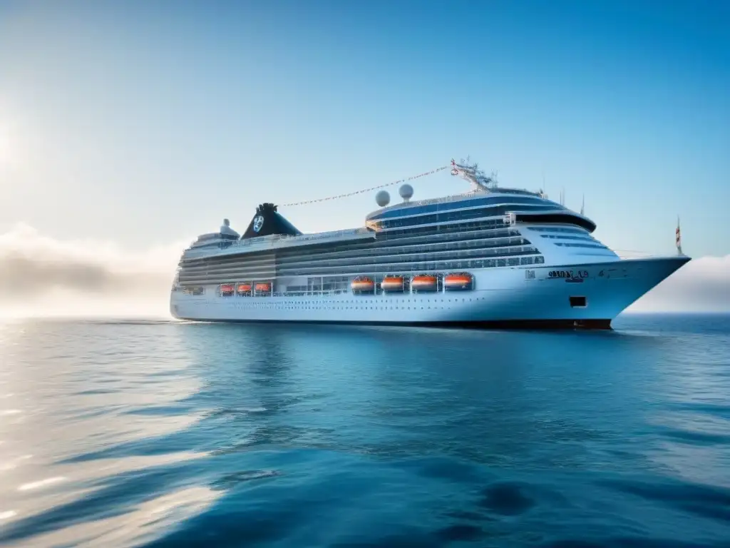 Un crucero elegante navega en aguas cristalinas y tranquilas bajo un cielo azul despejado