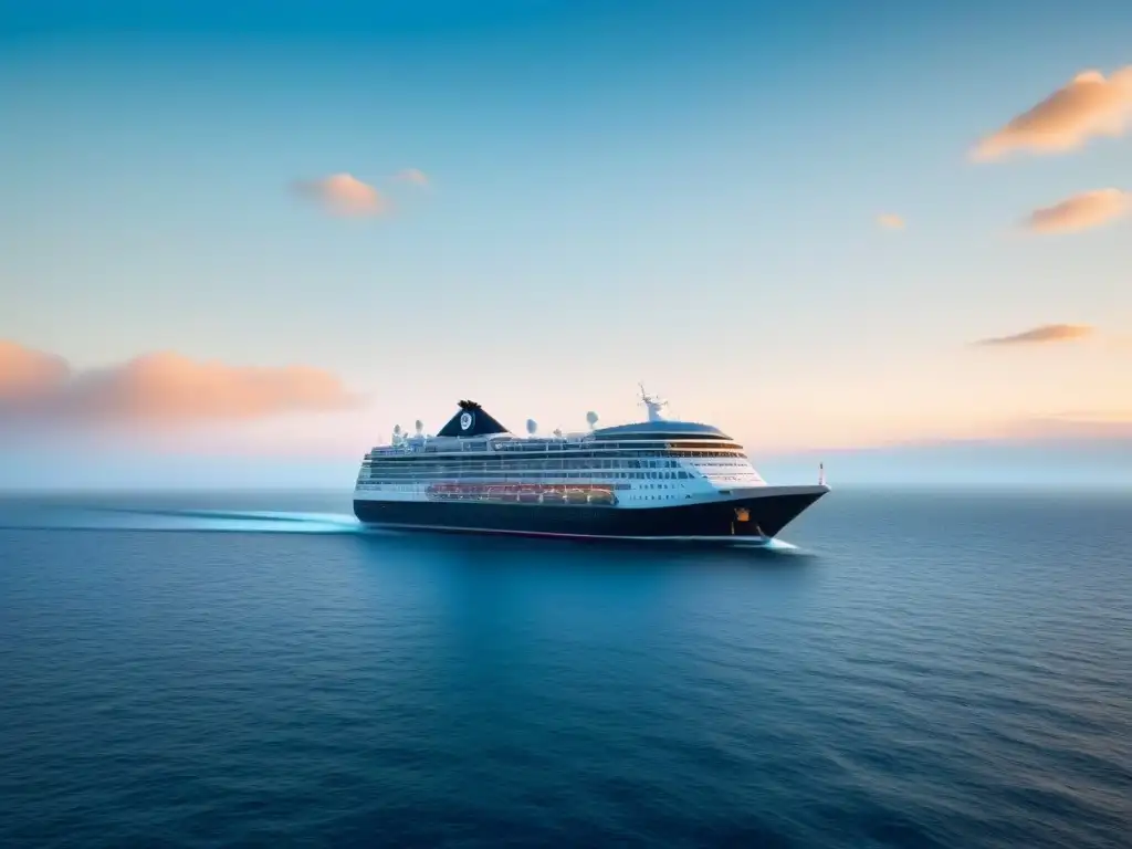 Un crucero elegante navega en aguas cristalinas bajo un cielo despejado, transmitiendo armonía con la naturaleza