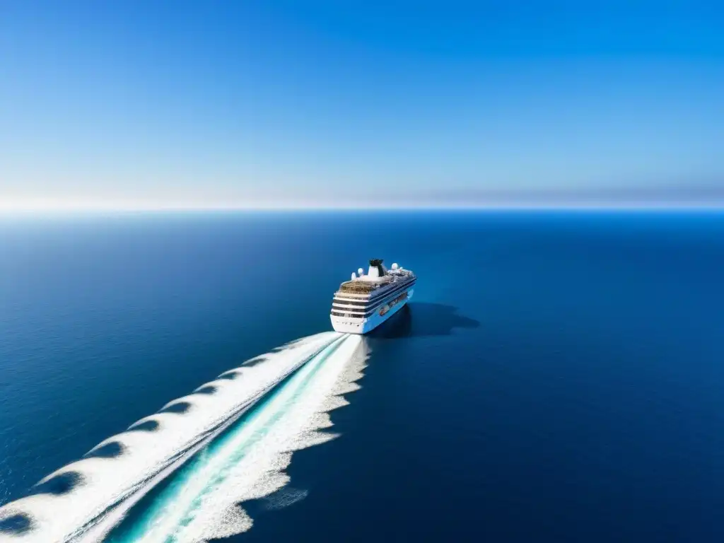 Un crucero elegante surcando aguas cristalinas, con paneles solares relucientes en cubierta