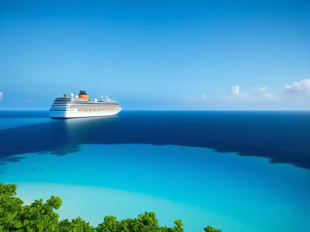 Un crucero elegante en aguas turquesa, rodeado de vida marina y arrecifes de coral