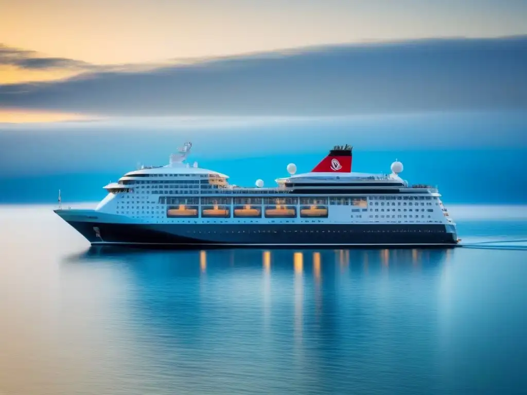 Un crucero elegante navega en aguas tranquilas y cristalinas bajo un cielo azul