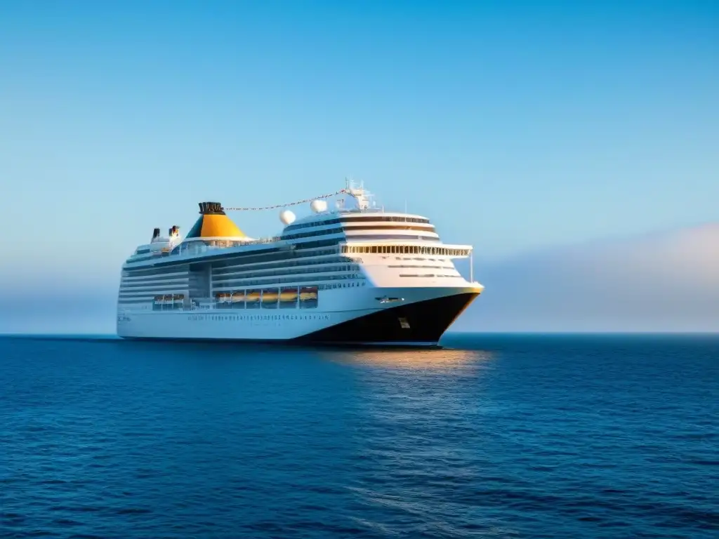 Un crucero elegante navegando en aguas tranquilas, transmitiendo calma y elegancia