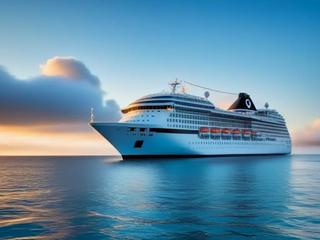 Un crucero elegante navega en aguas tranquilas con la bandera que lleva sutilmente una cruz médica blanca