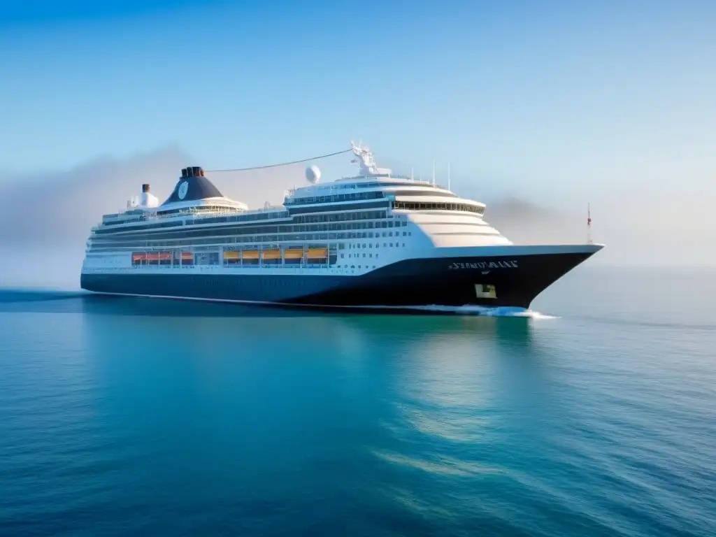 Un crucero elegante navega en aguas tranquilas bajo un cielo azul claro