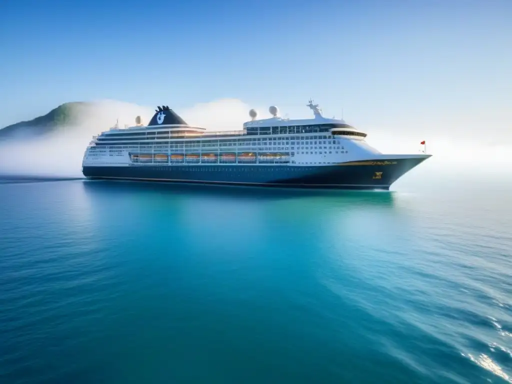 Un crucero elegante surcando aguas tranquilas bajo un cielo azul claro