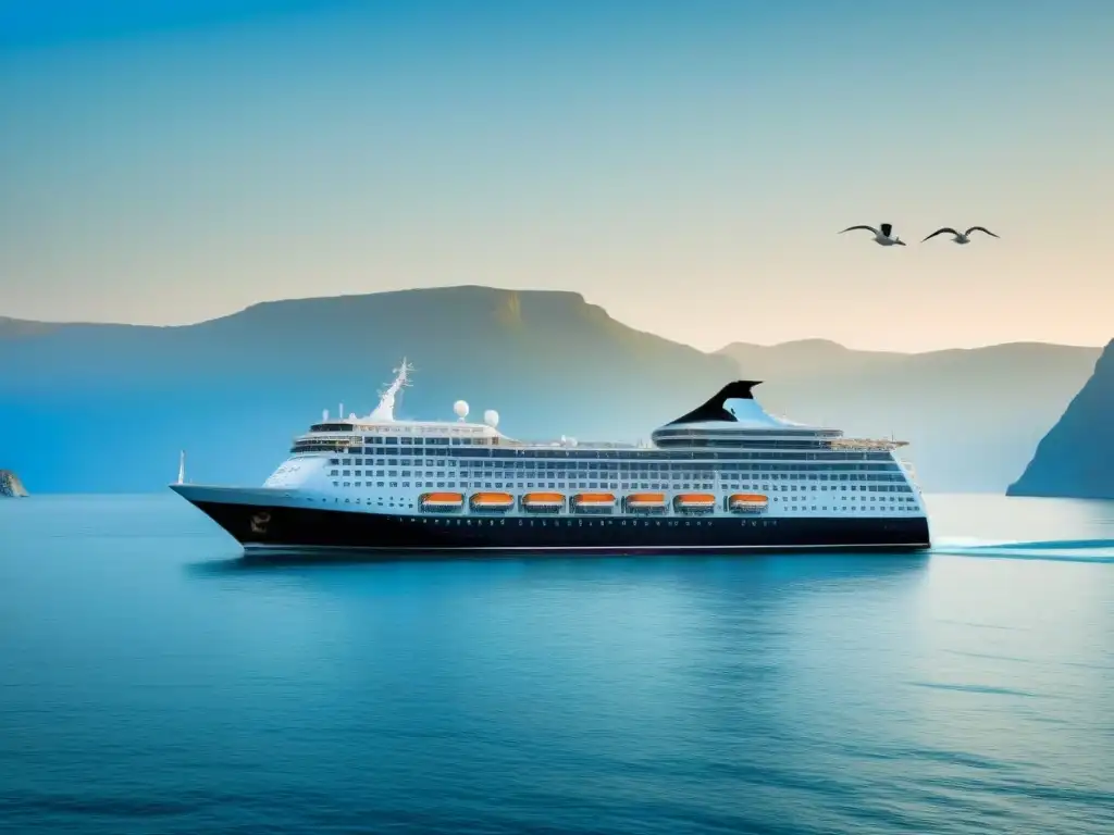 Un crucero elegante navega en aguas tranquilas bajo un cielo azul