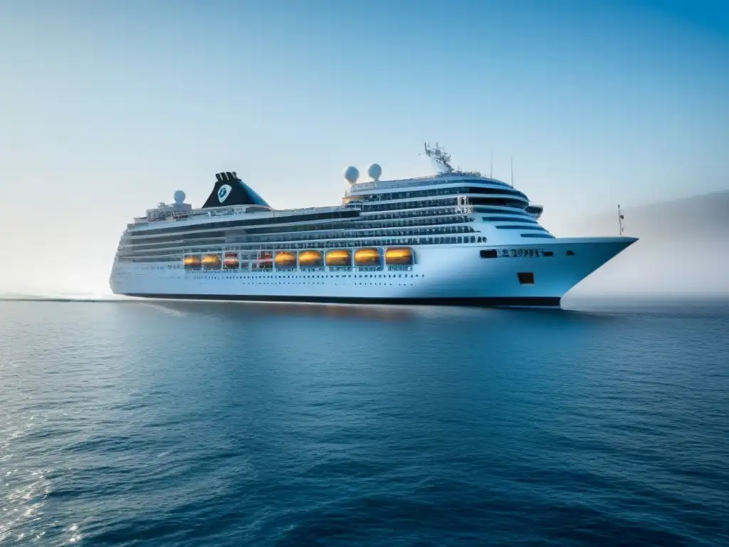 Un crucero elegante en aguas tranquilas y cielo azul, transmitiendo paz y lujo