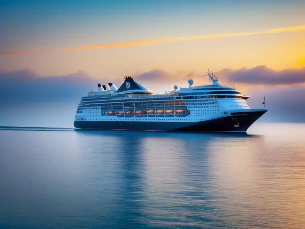 Un crucero elegante navegando en aguas tranquilas al atardecer