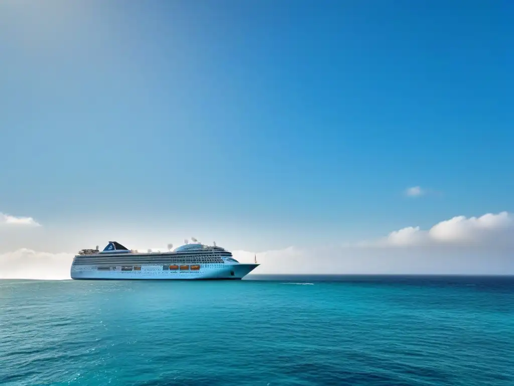 Un crucero elegante navega suavemente en aguas turquesas bajo un cielo azul, destacando los beneficios de los kites de tracción en cruceros