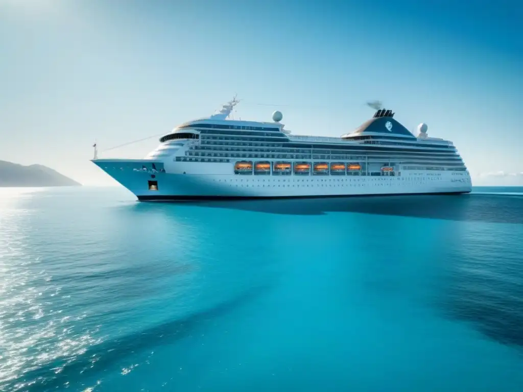 Un crucero elegante surcando aguas turquesas, bajo un cielo despejado