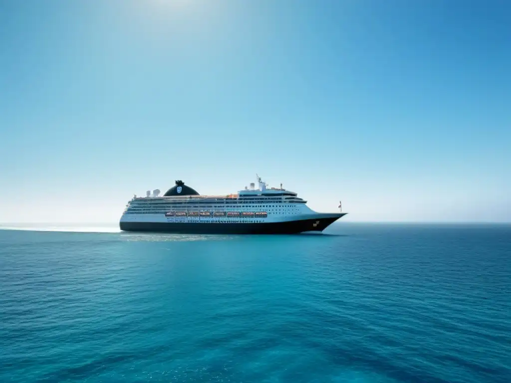 Un crucero elegante navega en aguas turquesas bajo un cielo azul