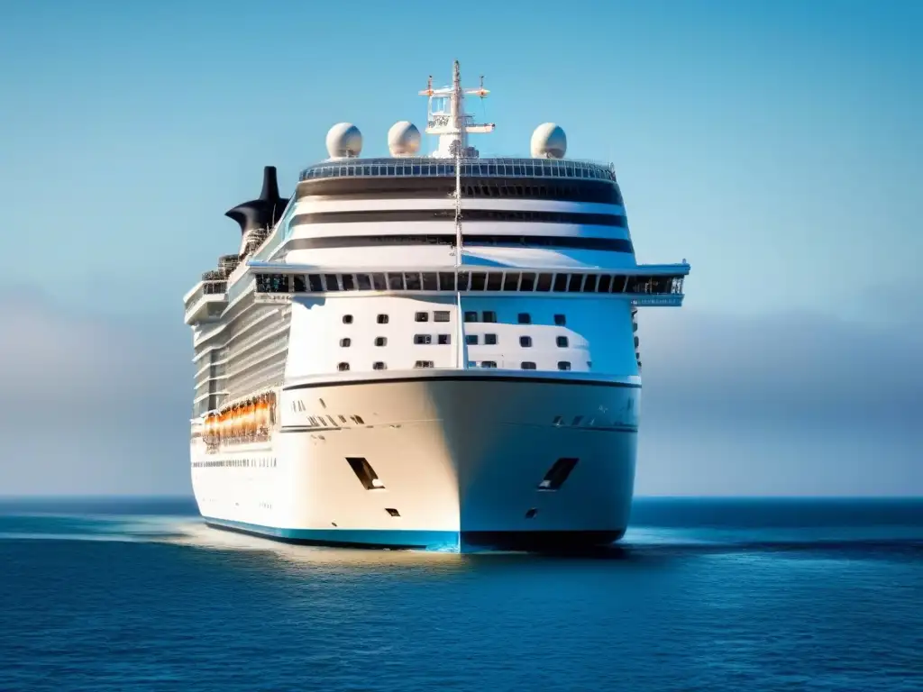 Un crucero elegante navega bajo el cielo azul, mostrando cada detalle mientras surca el mar