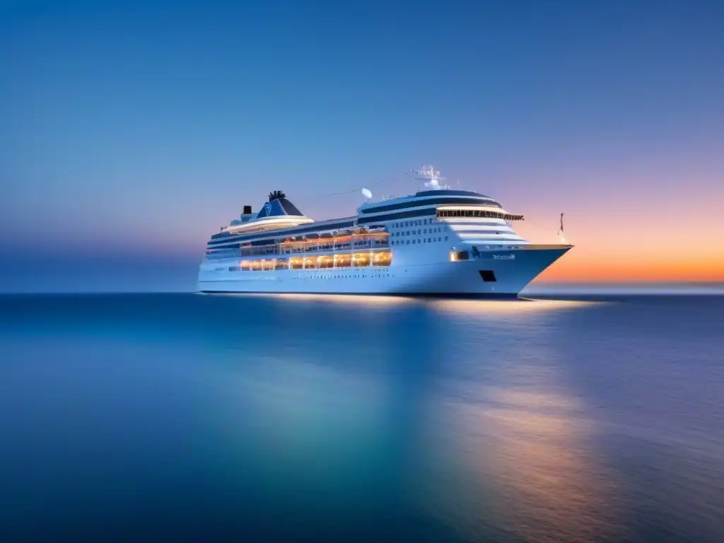 Un crucero elegante navega bajo un cielo estrellado, resaltando el servicio de concierge en cruceros