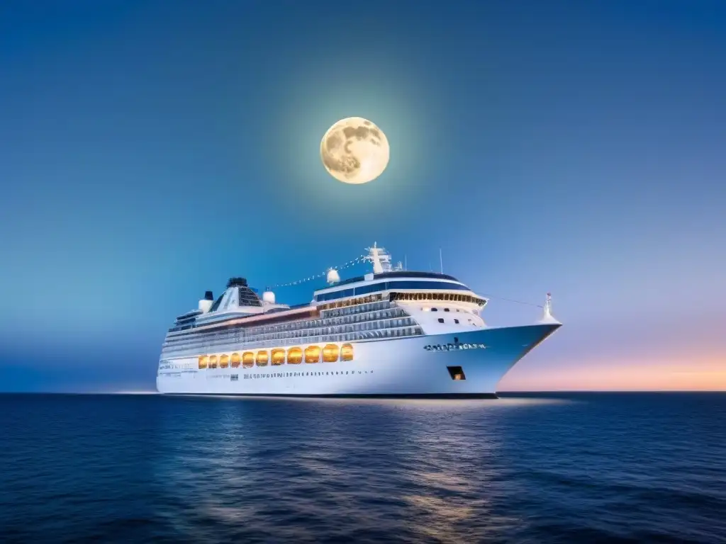 Un crucero elegante navega bajo un cielo estrellado y la luz de la luna