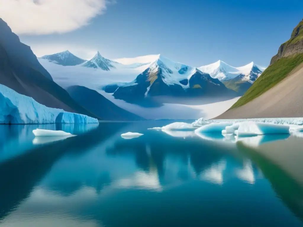 Un crucero elegante navega entre glaciares en aguas cristalinas, reflejando la belleza de las Rutas de crucero impactadas deshielo