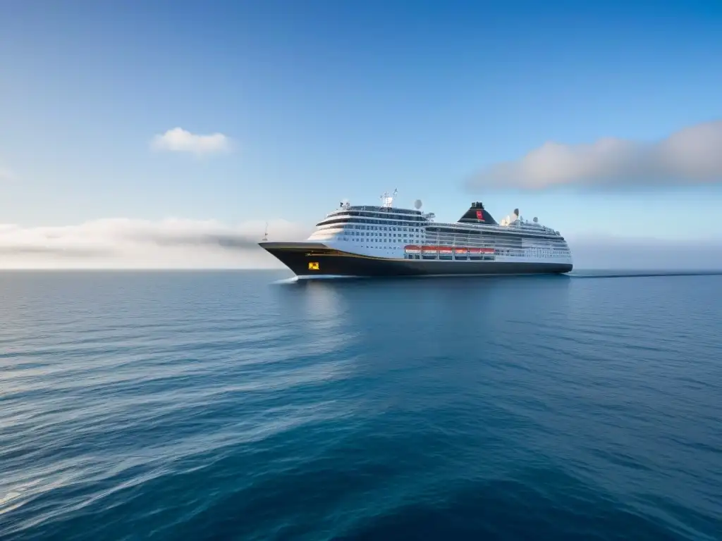 Un crucero elegante y moderno navegando en aguas tranquilas bajo un cielo despejado, ideal para eventos corporativos