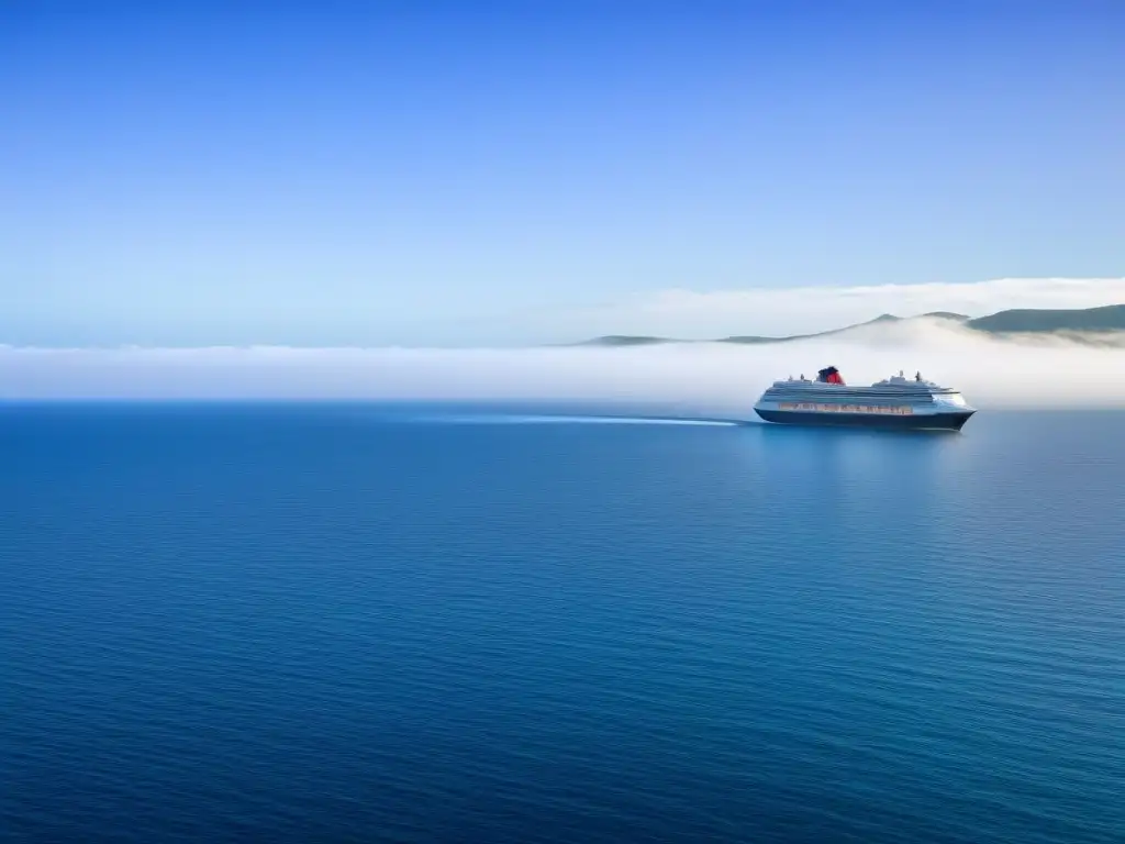 Un crucero elegante navega en un océano sereno, simbolizando soluciones impacto ambiental cruceros