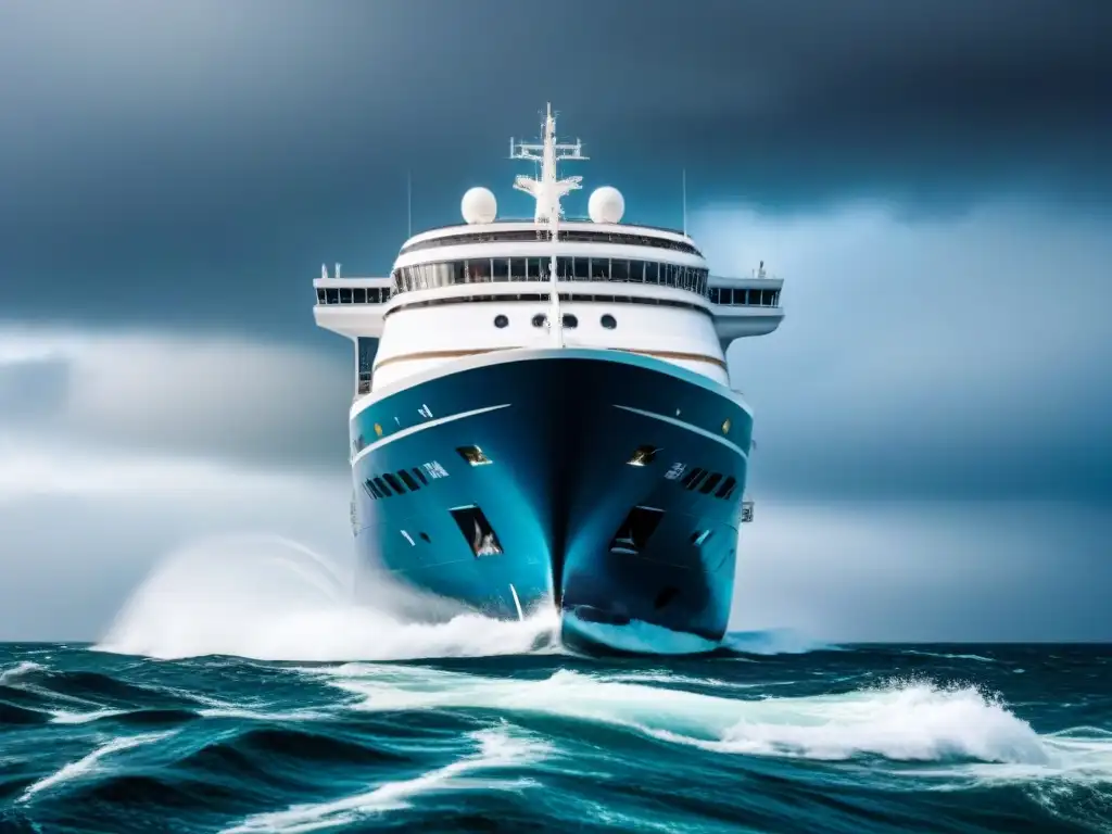 Un crucero elegante enfrenta las olas en un cielo tormentoso