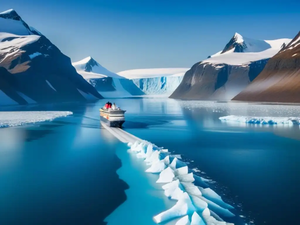 Un crucero elegante surca paisaje ártico sereno