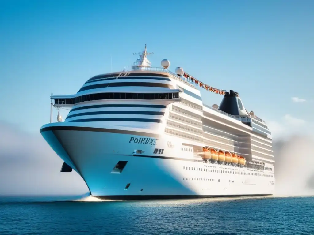 Un crucero elegante navega tranquilo en un mar calmado y cielo azul