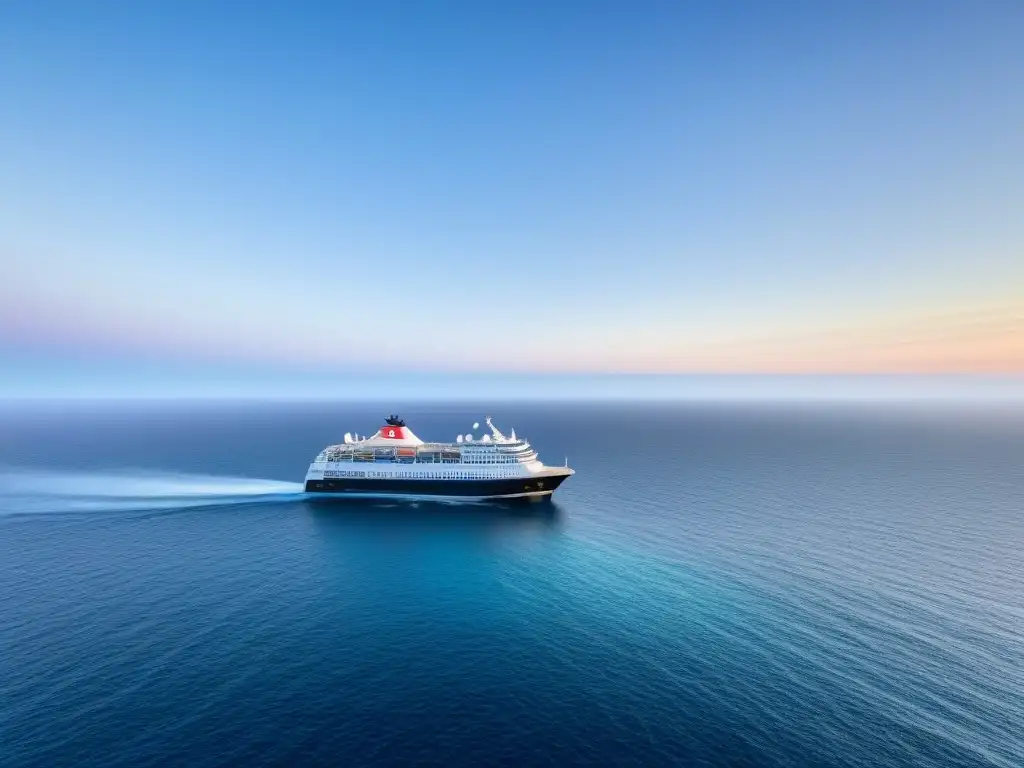 Un crucero elegante en un vasto océano azul, promoviendo el reciclaje en alta mar ecoinnovación