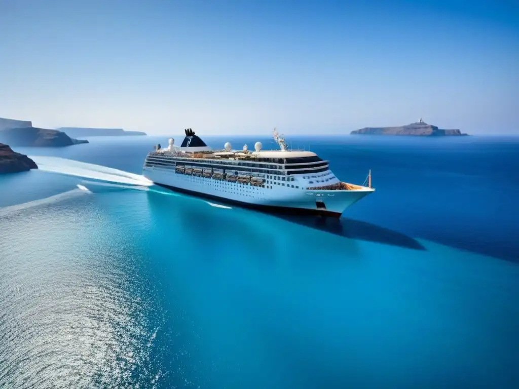 Un crucero exclusivo navegando en aguas turquesas de las Islas Griegas, con Santorini de fondo