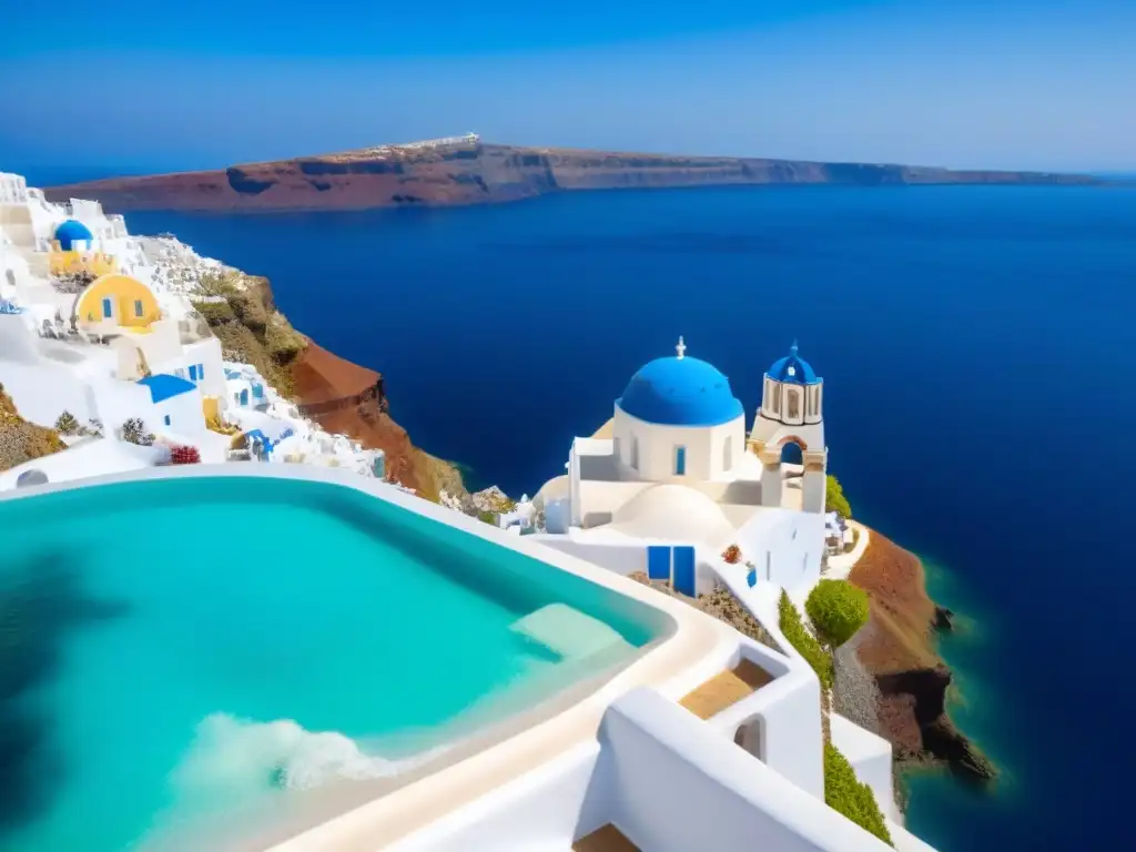 Un crucero exclusivo en las Islas Griegas, navegando en aguas turquesas con Santorini de fondo