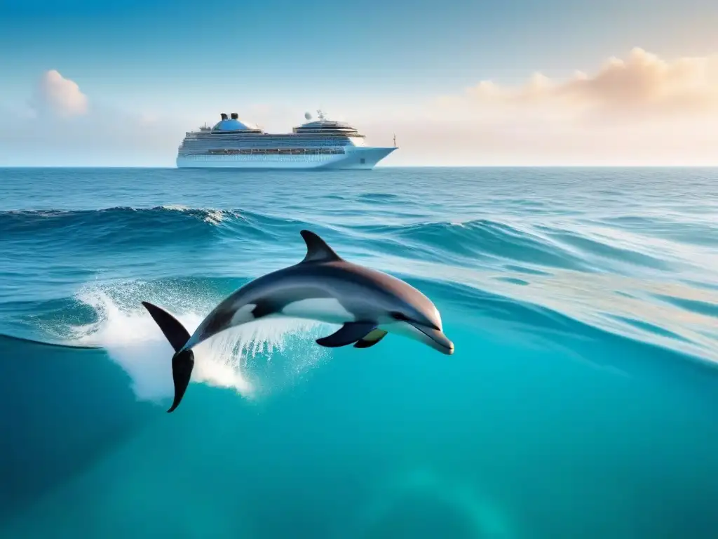 Un crucero familiar de lujo navegando por aguas cristalinas, rodeado de delfines juguetones