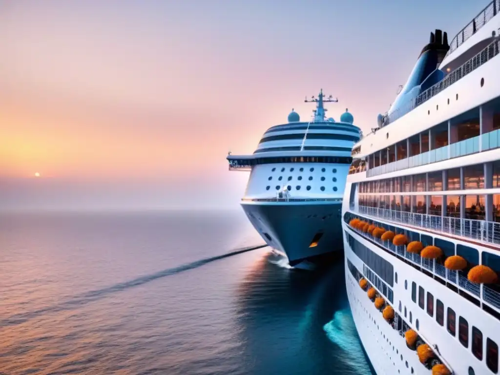 Un crucero familiar de lujo al atardecer, con diseño elegante y sereno mar