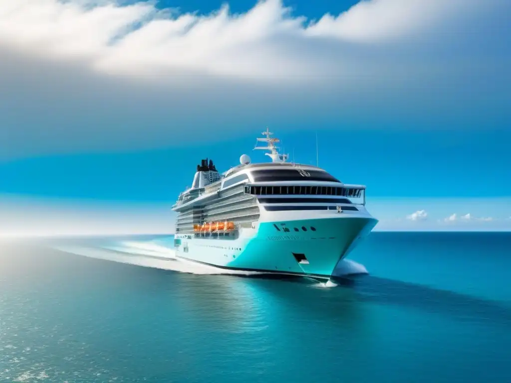 Crucero ecofuturista surcando aguas turquesa Un crucero futurista navega en aguas cristalinas con tecnología de propulsión limpia, transformando la experiencia de los cruceros marítimos