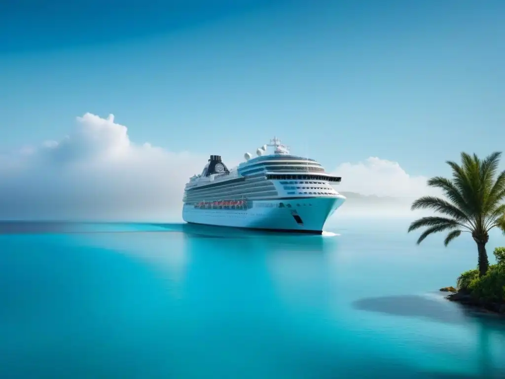 Crucero futurista surca aguas cristalinas Un crucero futurista navega en aguas cristalinas bajo un cielo despejado