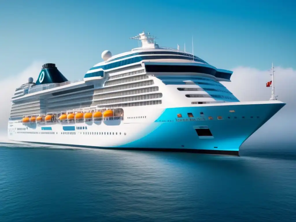 Un crucero futurista navega en aguas cristalinas, con elementos de criptomonedas