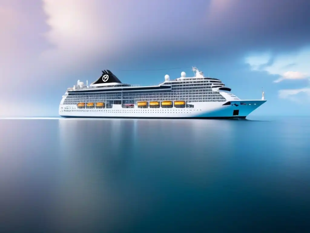 Un crucero futurista navega en aguas cristalinas, con detalles de criptomonedas