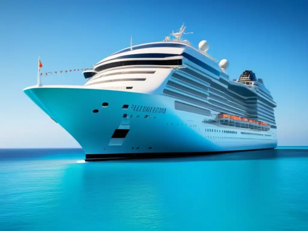 Crucero futurista surcando aguas turquesas Un crucero futurista corta aguas turquesas en calma