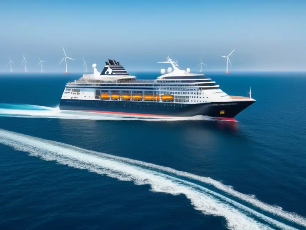 Un crucero futurista con energía solar y eólica surca aguas cristalinas