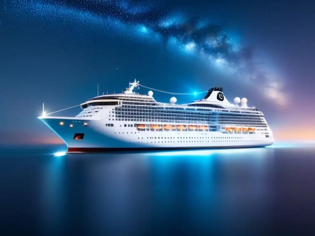 Un crucero futurista avanza suavemente entre estrellas y nubes cósmicas con avances en propulsión magnética