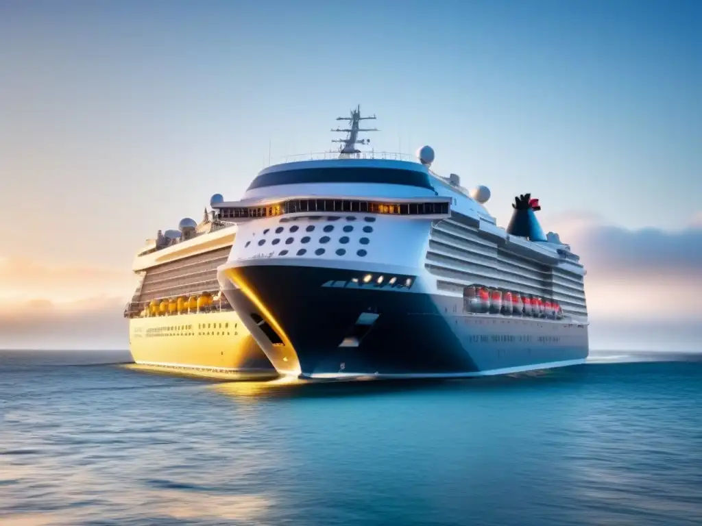 Un crucero futurista integrado con tecnología blockchain en un mar sereno