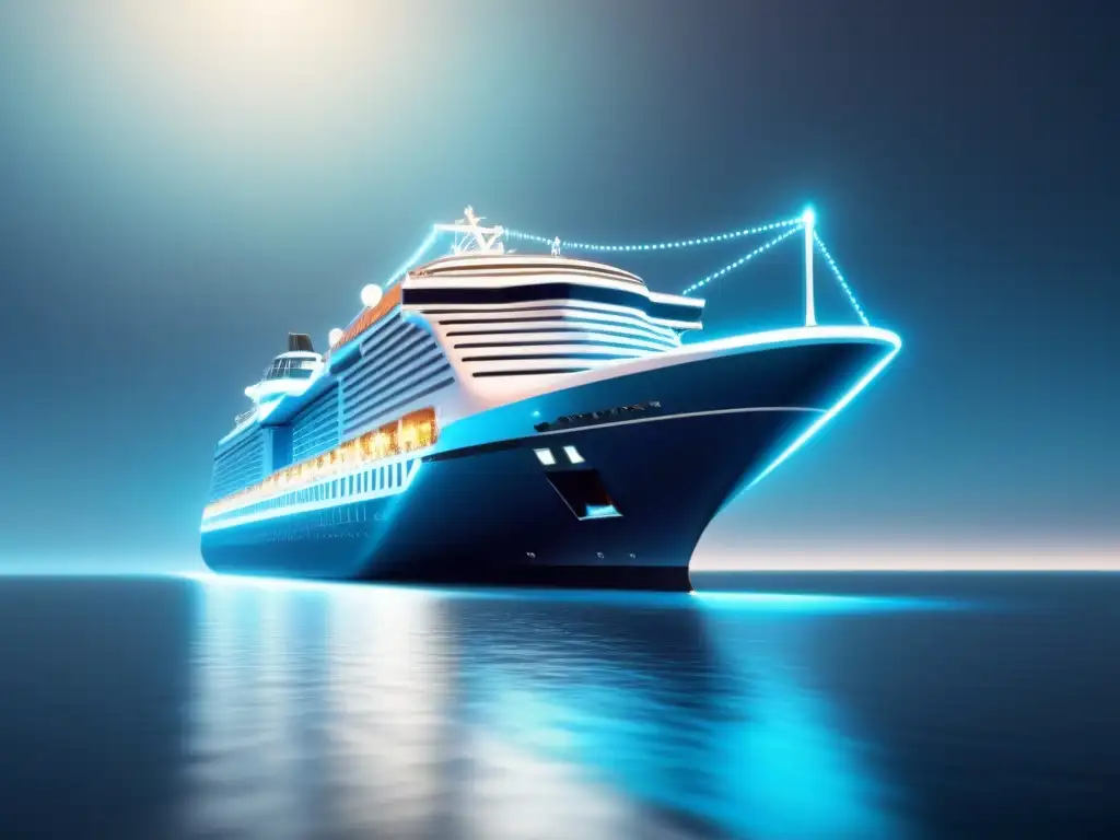 Un crucero futurista navega en un mar binario, simbolizando pagar crucero criptomonedas seguridad