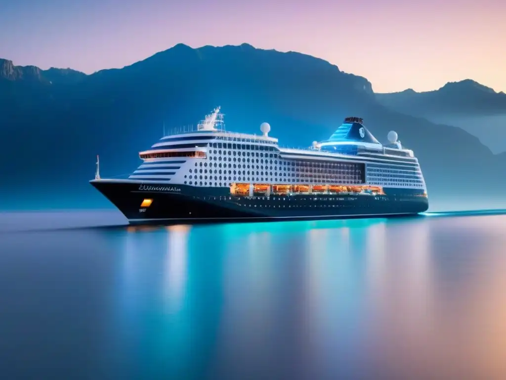 Un crucero futurista navega en un mar blockchain transparente con elementos digitales de seguridad