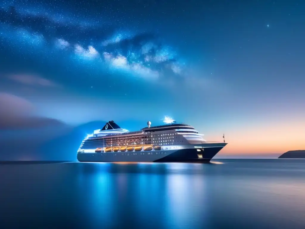 Un crucero futurista navega sereno bajo un cielo estrellado