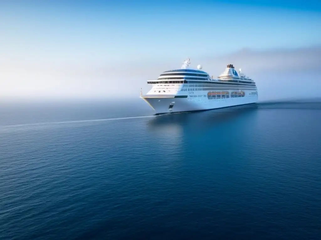 Un crucero de lujo navegando en aguas calmadas bajo un cielo azul, reflejando exclusividad y satisfacción gracias a las alianzas con líneas de cruceros para total satisfacción