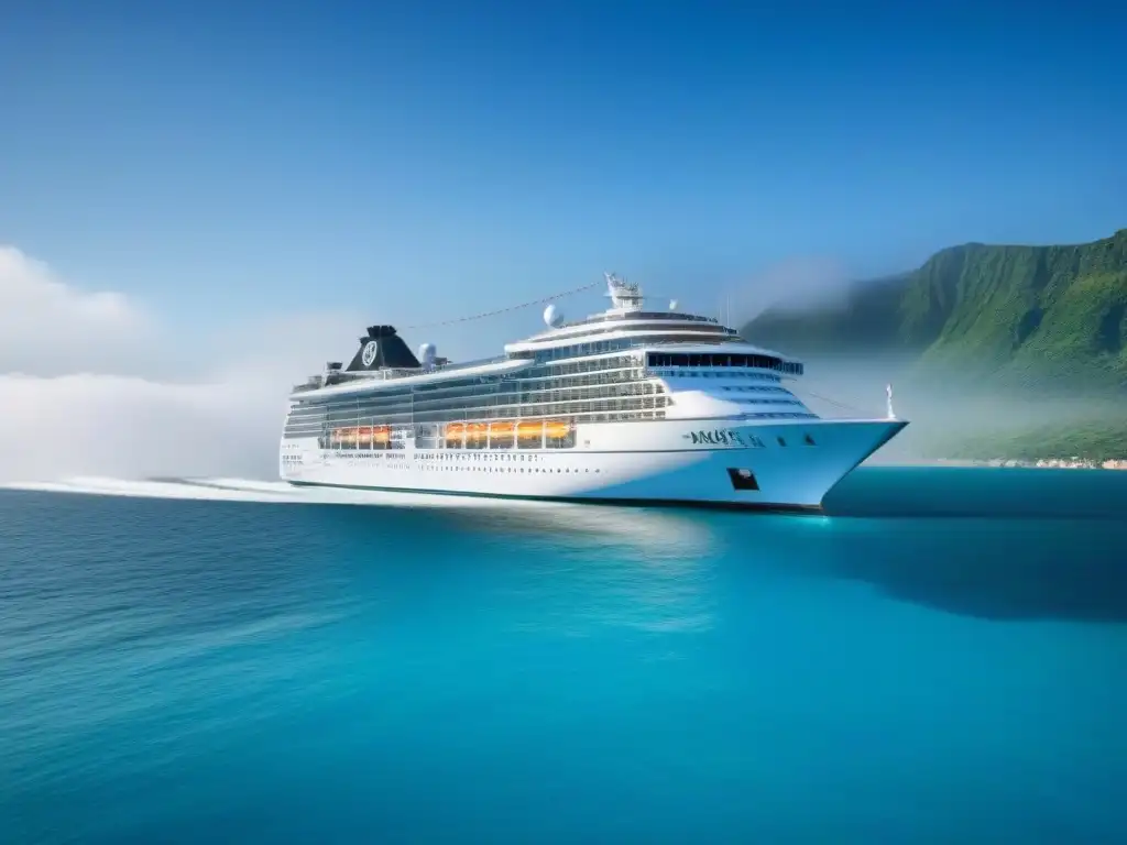 Crucero de lujo en aguas turquesa: serenidad y elegancia Un crucero de lujo navegando en aguas turquesa, bajo un cielo despejado