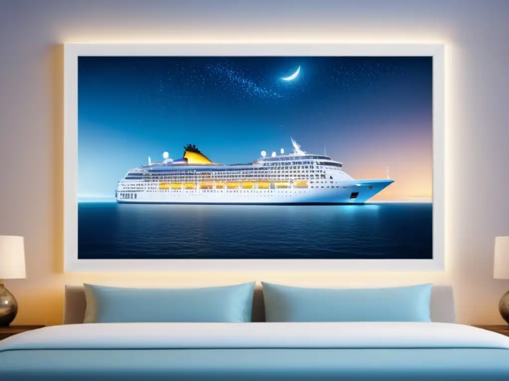 Un crucero de lujo surca aguas cristalinas bajo un cielo estrellado, reflejando tendencias económicas cruceros lujo