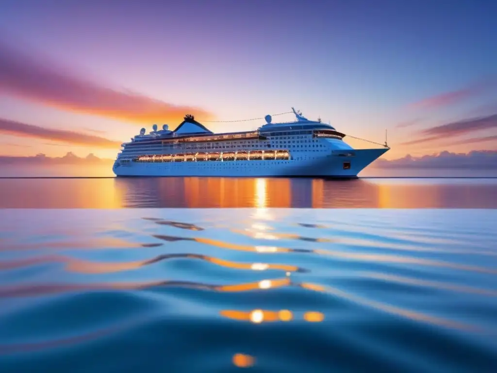 Un crucero de lujo navegando en aguas cristalinas al atardecer